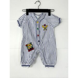 Vintage Baseball romper Boys 6-9 months infant sports themes Cubs patch bodysuit